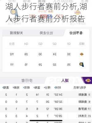 湖人步行者赛前分析,湖人步行者赛前分析报告